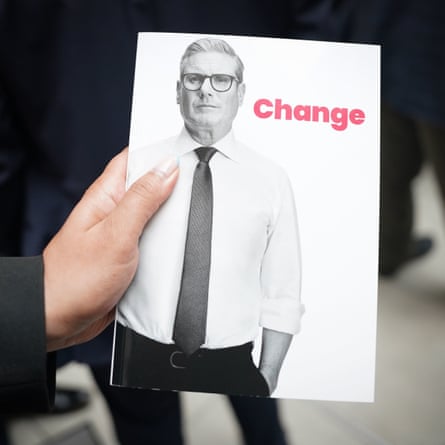 ‘The frown of a building inspector’ … Keir Starmer on the cover of the Labour manifesto