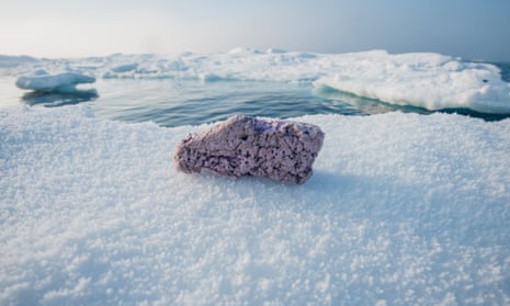 Plastics pollution on an ice floe in the middle of the Arctic Ocean.