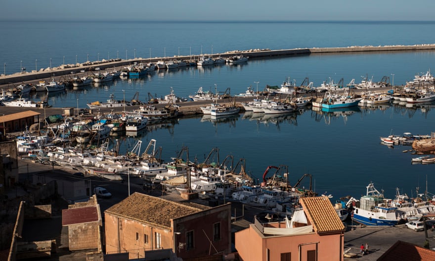 The port of Sciacca, Sicily, surrounded by old fishermen’s houses.