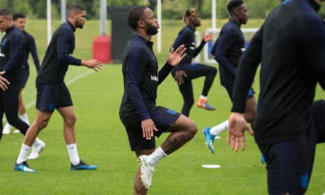 Raheem Sterling at an England training session, where his tattoo is visible.