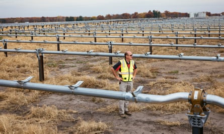 Farmer Norm Welker on his land in Starke county, Indiana, where a solar power field is being constructed.