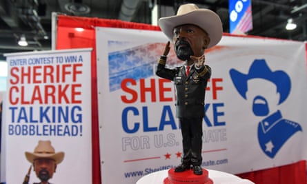 A Sheriff David Clarke talking bobblehead is shown during the CPAC in Maryland in February.
