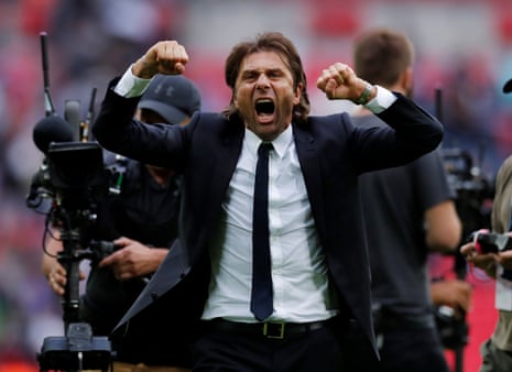 Conte celebrates after the final whistle.