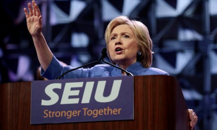 Democratic presidential candidate Hillary Clinton addresses Service Employees Union (SEIU) members at the union’s 2016 International Convention in Detroit, Michigan, May 23, 2016. REUTERS/Rebecca Cook