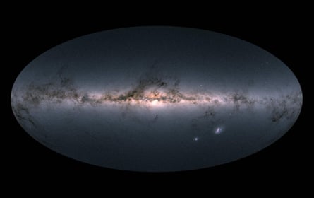 An image of stars in the Milky Way and nearby galaxies