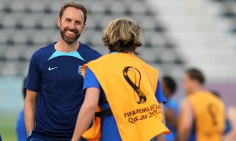 Gareth Southgate with Conor Gallagher during an England training session on Sunday.
