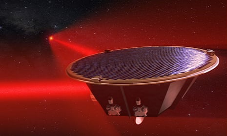 Artist’s impression of a Lisa spacecraft, part of a proposed space-based gravitational wave observatory consisting of a constellation of three spacecraft, linked over millions of kilometres via lasers.