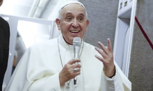 Pope Francis talks to journalists en route to Rome