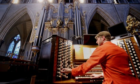 Westminster Abbey organist Peter Holder rehearsing earlier this month.