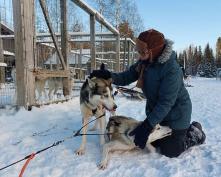 ‘Hanging out with 100 howling huskies’ … Dhruti in Syötteen Eräpalvelut, Finland, 2024.
