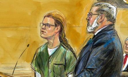 In this courtroom sketch, Maria Butina, left, is shown next to her attorney Robert Driscoll on Thursday