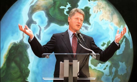 Bill Clinton, then a presidential candidate, speaks at press conference on the Rio Earth summit in June 1992.