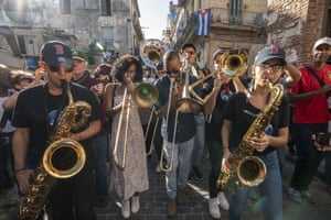 Havana, Cuba: Troy ‘Trombone Shorty’ Andrews plays in a New Orleans second line procession in Old Havana