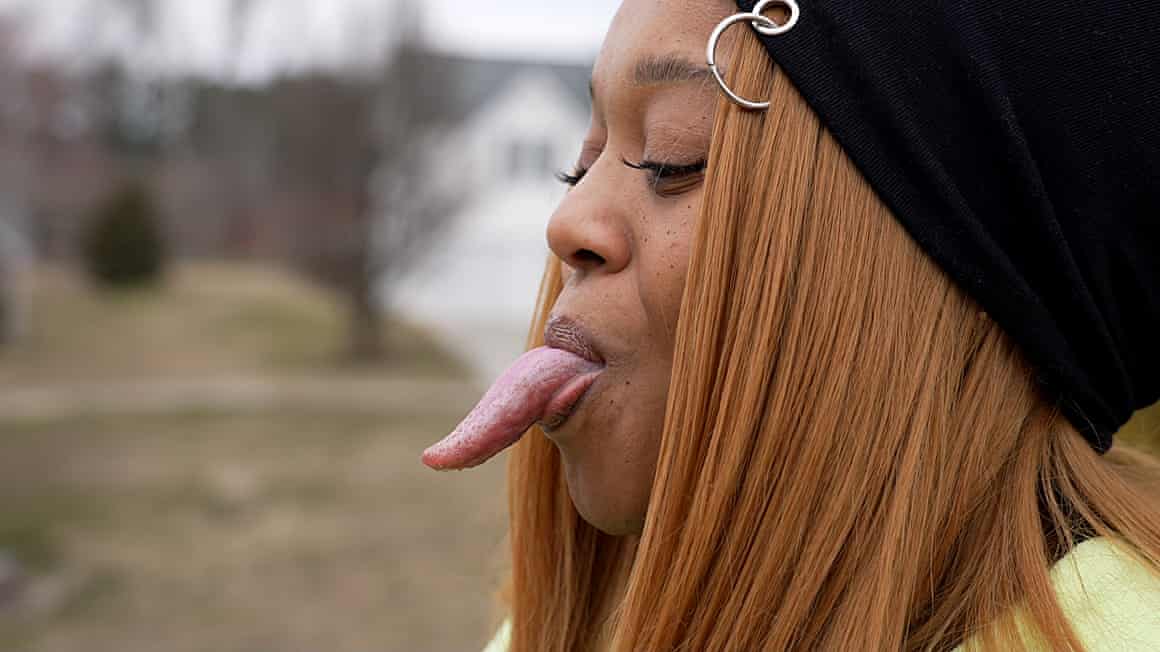 Chanel Tapper sticking her tongue out