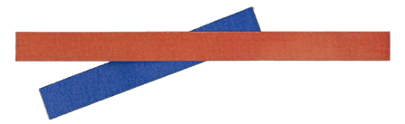 A graphic divider, of a red line crossing a blue line.