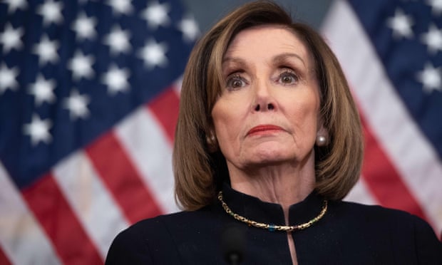 Nancy Pelosi holds a press conference after the House passed Resolution 755, Articles of Impeachment Against President Donald J Trump, in January.