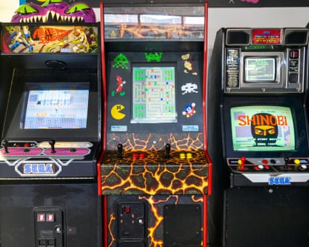 Two Sega arcade games either side of Capcom’s Pac-Man at the Centre for Computing History, Cambridge.