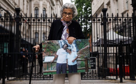 Laila Soueif, mother of activist Alaa Abd el-Fattah who is imprisoned in Egypt, outside Downing Street, London.
