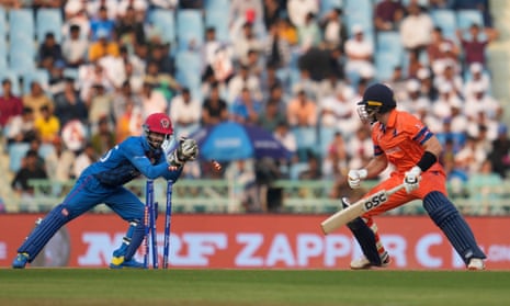 Ikram stumps Logan Van Beek for just 2 runs.