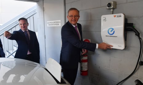 Chris Bowen and Anthony Albanese parade their credentials on electric vehicles before the election.