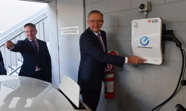 Chris Bowen and Anthony Albanese parade their credentials on electric vehicles before the election.