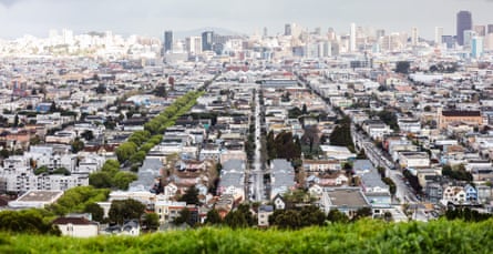 City blocks and skyscrapers in the distance