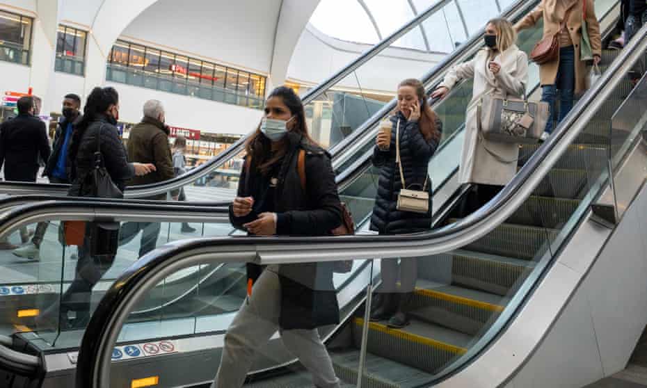 Birmingham’s New Street station on the day rules on the wearing of face masks were relaxed. 