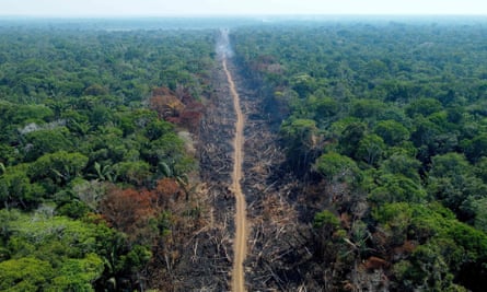 A deforested area on a stretch of the BR-230 (Transamazonian highway) in Humaitá, Amazonas State, Brazil.