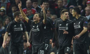 Liverpool’s Philippe Coutinho celebrates scoring the equaliser.