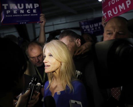 Kellyanne Conway speaks with reporters in Pennsylvania in 2016.