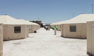Tents line the facility on the outskirts of a tiny town close to El Paso, Texas.