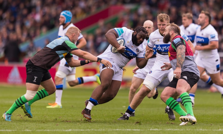 Bath Rugby’s Beno Obano in action against Harlequins in October 2021, the game in which he ruptured his anterior cruciate ligament.