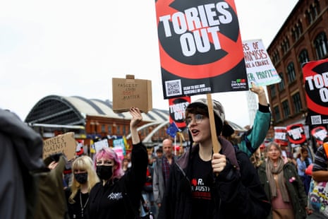 Anti-Tory protesters in Manchester.