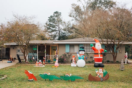 A home decorated in Louisiana Christmas themed ornaments.