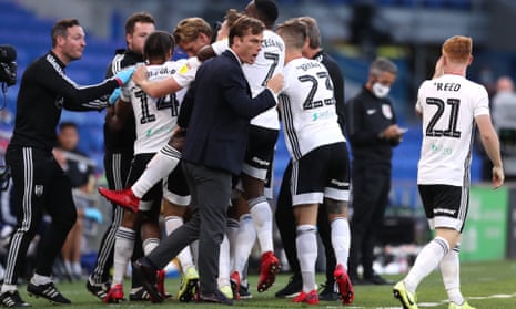 Scott Parker celebrates during Fulham’s Championship play-off semi-final win against Cardiff that took Fulham to within one game of an instant return to the Premier League.