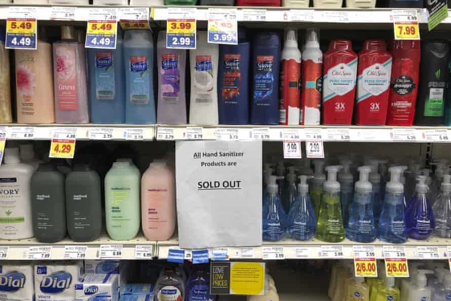 The shelves at a QFC grocery store in Kirkland, Washington, are running low on disinfectants.