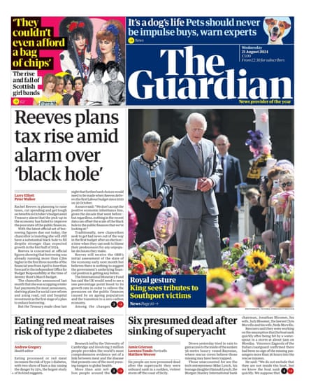 Guardian front page, Wednesday 21 August 2024