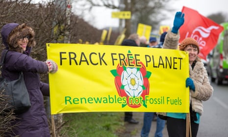 Protesters last week at Cuadrilla’s Preston New Road drilling site, Lancashire. 