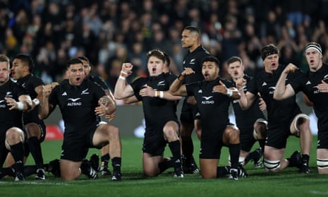 The All Blacks new Zealand rugby union team perform the haka on 15 July in Auckland