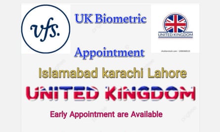 An unauthorised social media post promoting UK visa appointments
