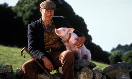 Cromwell as Farmer Hoggett with the titular pigelt in Babe, 1995