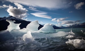 Ice broken off from Perito Moreno glacier floats in Los Glaciares national park, part of the Southern Patagonian Ice Field, the third largest ice field in the world, in Santa Cruz, Argentina.