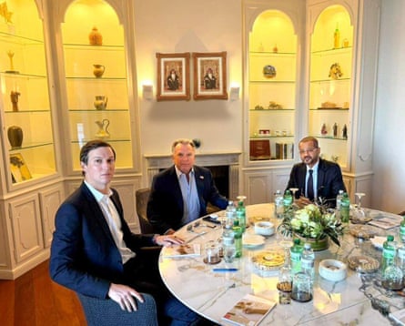 Al Busaidi, Witkoff and Kushner sit at a round table