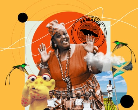 Patwa composition with elements of Jamaican symbolism.