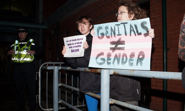 Transgender rights protesters in Cardiff