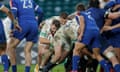 Luke Cowan-Dickie crosses the line for England against France