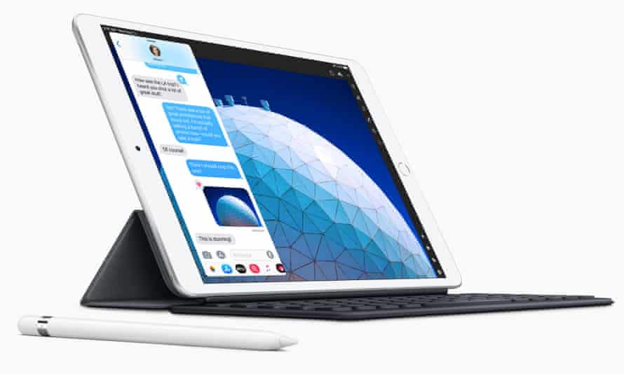 The new iPad Air with Apple’s Smart Keyboard and Pencil accessories.