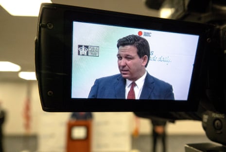 Ron DeSantis at a news conference in Miami at the weekend.