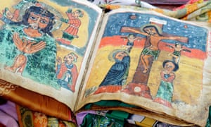The sacred Book of Miracles in the Church of Our Lady of Zion in Aksum, Ethiopia - experts fear sacred texts, Bibles and treasures are being looted amid fighting in the Tigray region.