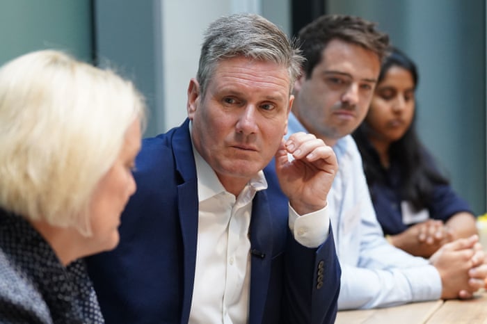 Keir Starmer with Alison Rose, chief executive of NatWest Group, on a visit to the bank’s London HQ this morning.